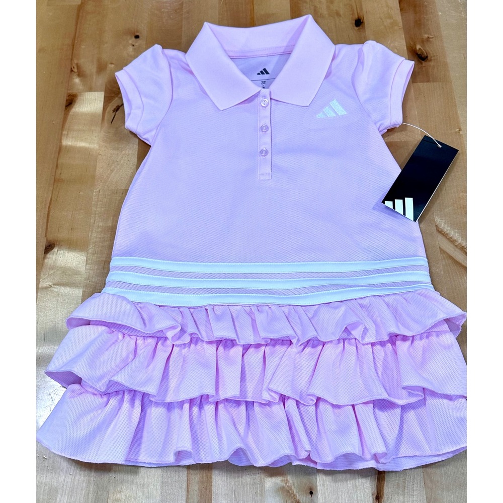 Adidas Polo Dress Kids 3T Pink New Ruffle Tiered Skirt Sporty AZ11021